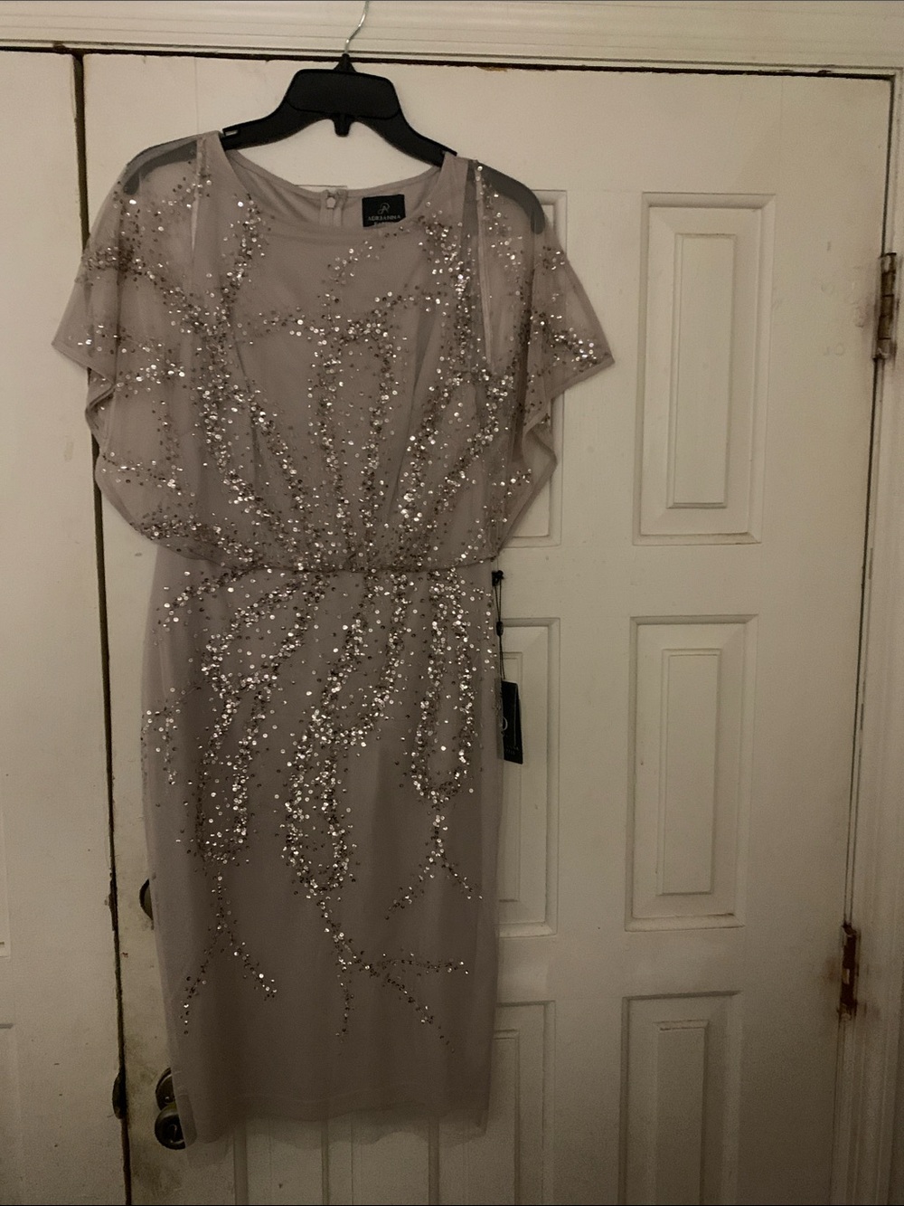 Adrianna Papell Taupe Sequined Cocktail Dress